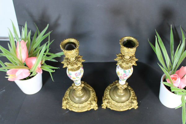 pair chinese porcelain bronze candelabras lion heads candle holders