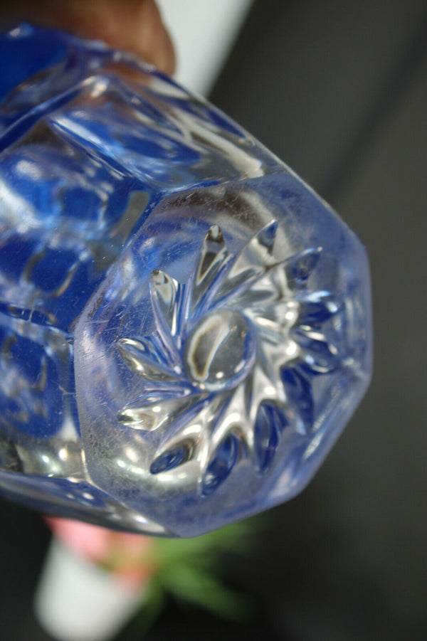 French crystal glass Fleur de lys symbol blue vase 1950