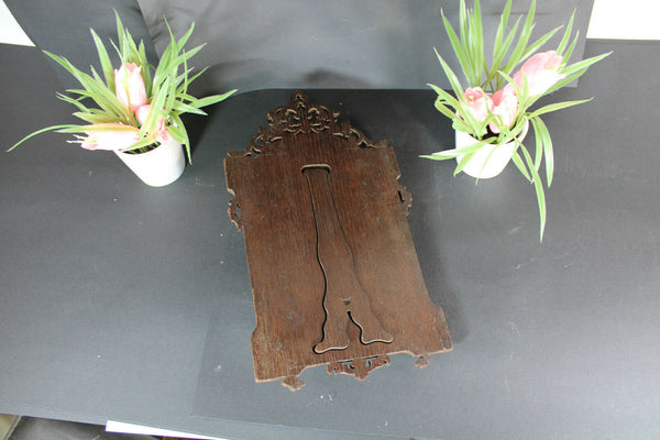 Antique black forest wood carved Frame with crucifix velvet stand