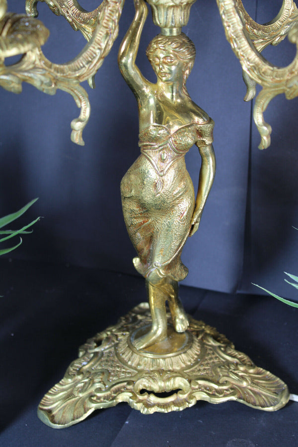 Vintage brass Lady figural 5 arm table lamp candelabra 1960s