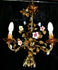Vintage french metal porcelain faience flowers chandelier 1970