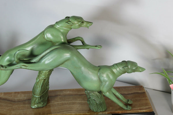 Antique xl art deco marble zamac pair greyhounds dogs Sculpture statue