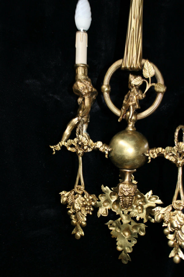 Antique rare french bronze chandelier cherub putti lamp