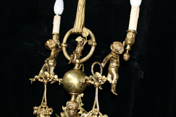 Antique rare french bronze chandelier cherub putti lamp