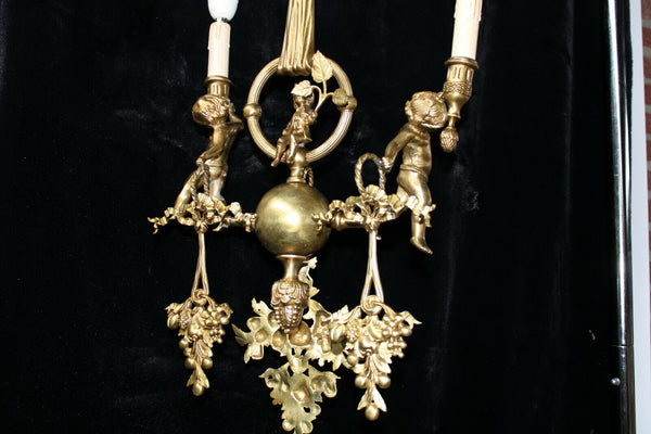 Antique rare french bronze chandelier cherub putti lamp