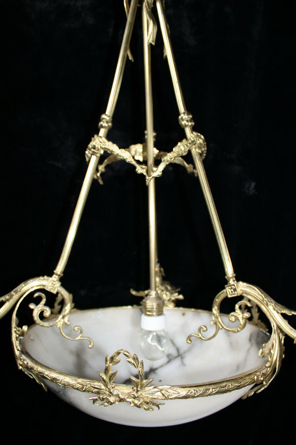 Vintage french brass alabaster bowl Chandelier lamp 1970