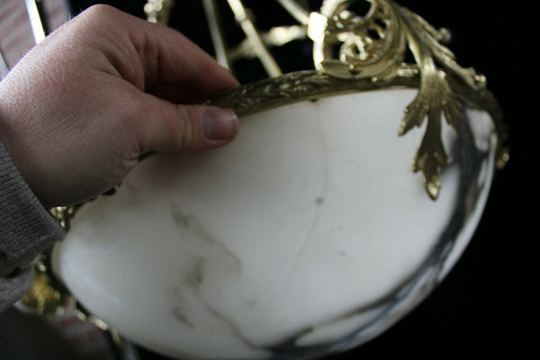 Vintage french brass alabaster bowl Chandelier lamp 1970