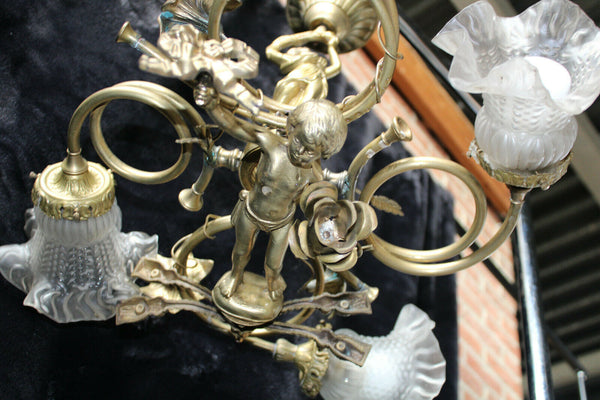 RAre antique Bronze Cherub putti lady Louis XVI chandelier lamp