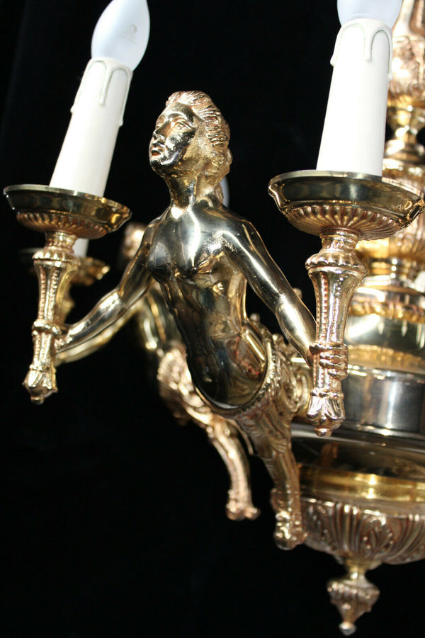 Vintage French bronze caryatid figural Chandelier lamp n2