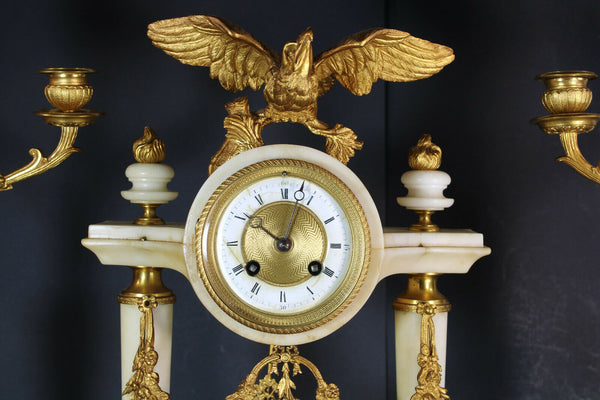 Antique French onyx marble brass eagle empire clock candelabras candle holder