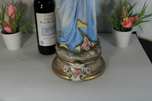 Antique large vieux andenne bisque porcelain madonna statue religious angel