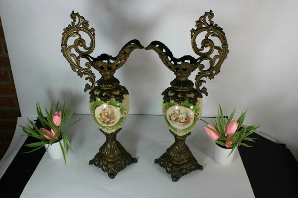pair antique opaline putti cherub angels pitcher vases