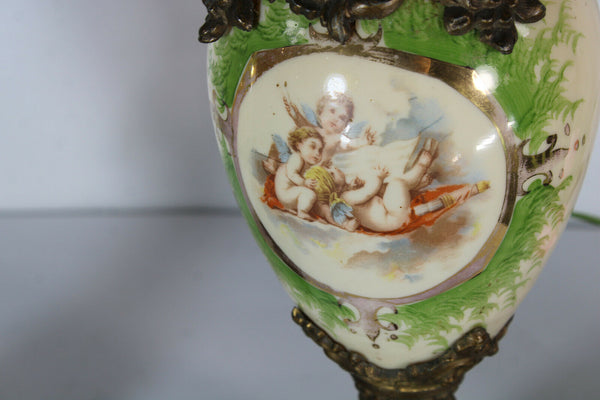 pair antique opaline putti cherub angels pitcher vases