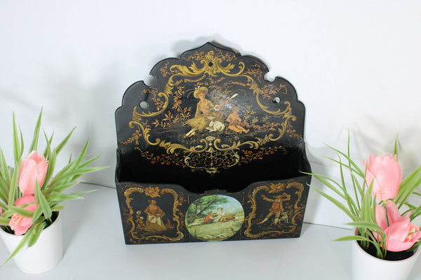 Antique french  napoleon III paper mache Wall letter holder