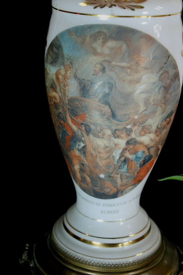 rare XL French opaline glass rubens Raffaelo painting decors table lamp