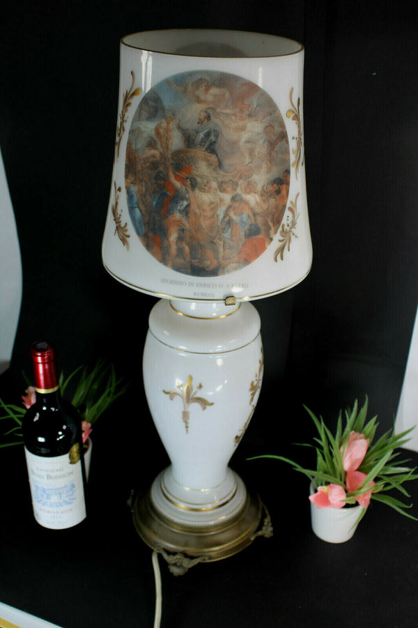 rare XL French opaline glass rubens Raffaelo painting decors table lamp