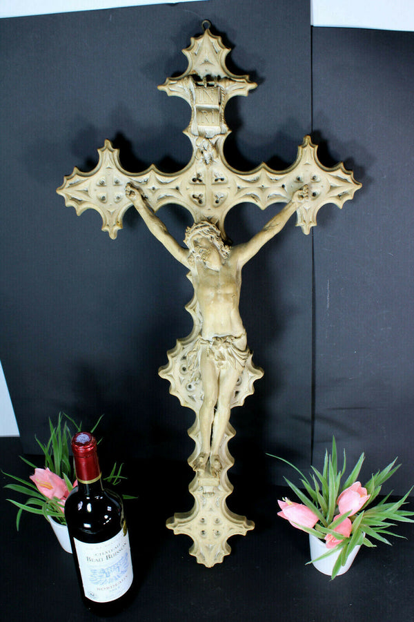 Antique neo gothic 19thc Chalk large crucifix Religious