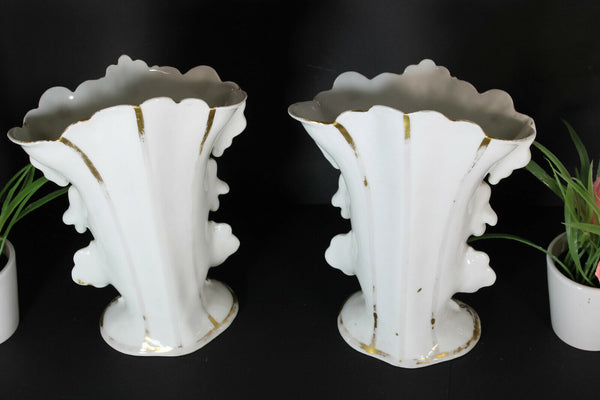 PAIR antique vieux paris porcelain hand paint romantic boy girl vases