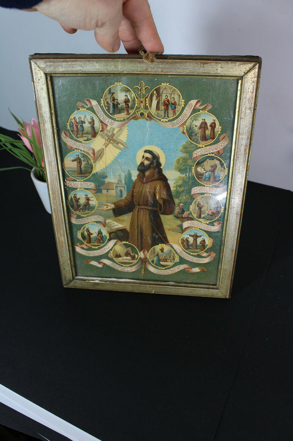 Antique francis assisi Religious litho wall plaque