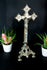 Antique french fleur de lys symbols Spelter Metal crucifix religious