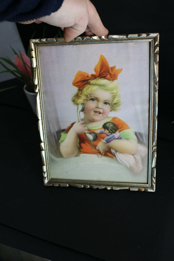 antique cute litho girl Wall print framed