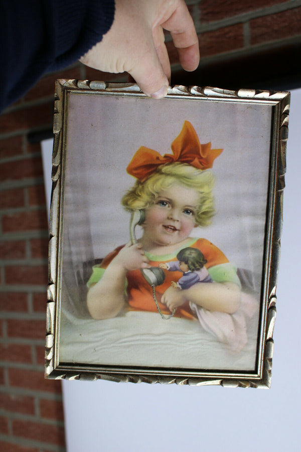 antique cute litho girl Wall print framed