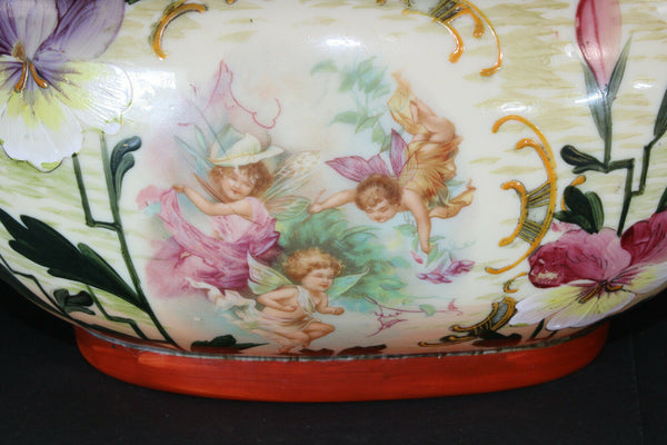 Antique opaline Glass planter jardiniere putti cherub angels