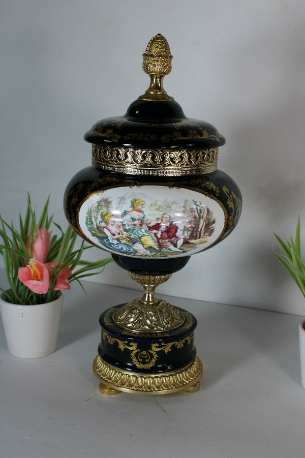 Vintage limoges cobalt porcelain centerpiece bowl lidded victorian vase