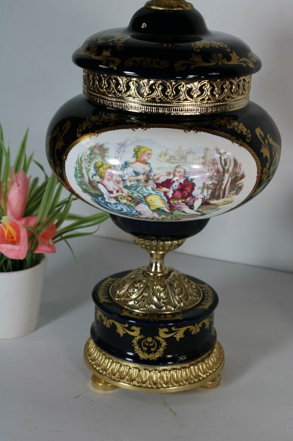 Vintage limoges cobalt porcelain centerpiece bowl lidded victorian vase