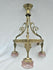 French brass pink glass shade inverted dome butterfly pattern chandelier rare