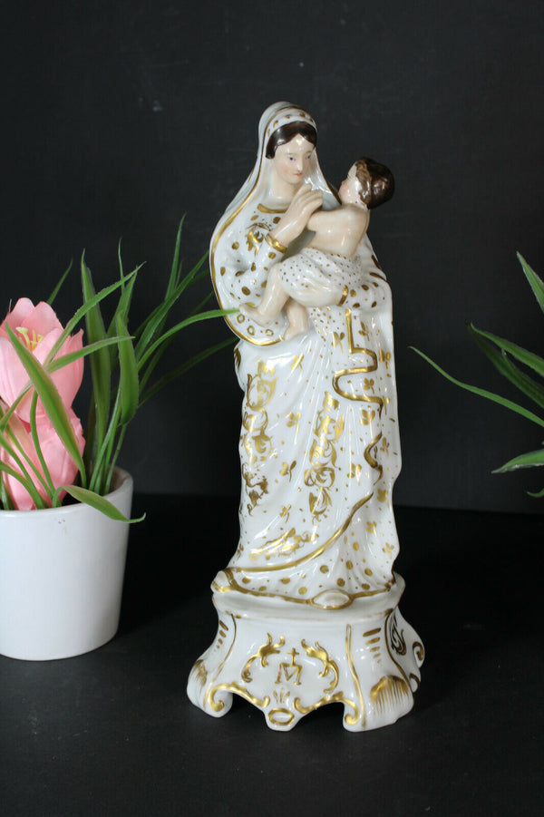 Antique French vieux paris porcelain madonna figurine statue religious