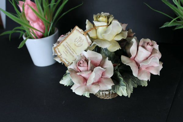 italian capodimonte marked centerpiece bisque porcelain flower basket