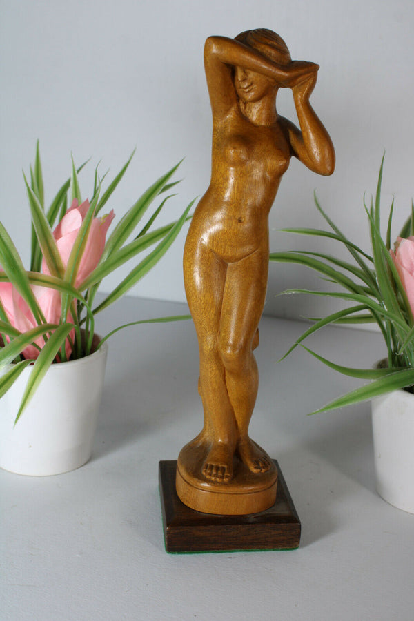 Flemish wood carved vintage nymph statue figurine
