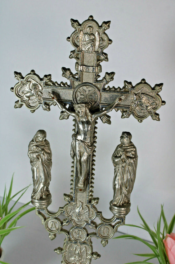 Antique spelter crucifix 4 evangelists symbols religious