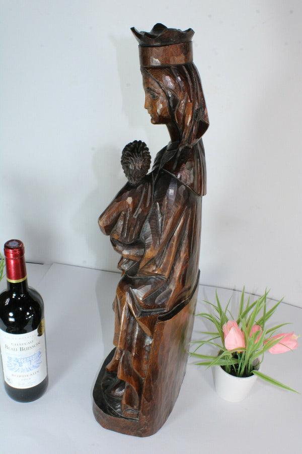 XL wood carved madonna mary Saint Statue religious france