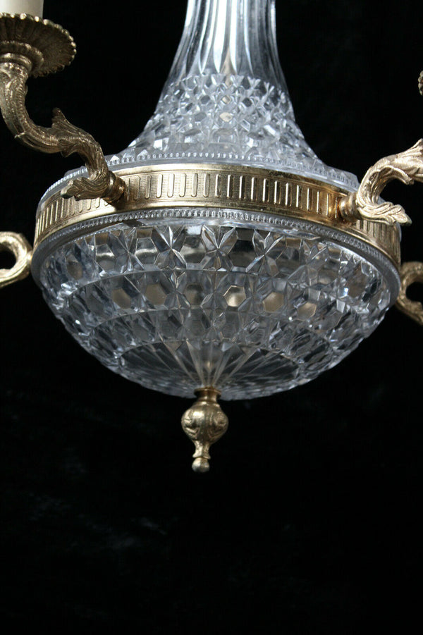 Vintage 1970 french crystal glass brass Chandelier lamp