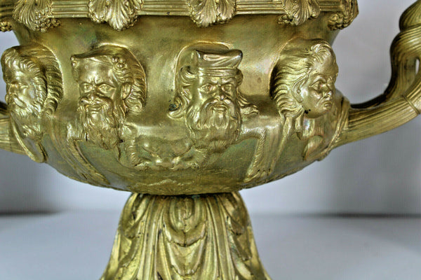 Antique 1900s Gilt bronze warwick vase roman head portraits