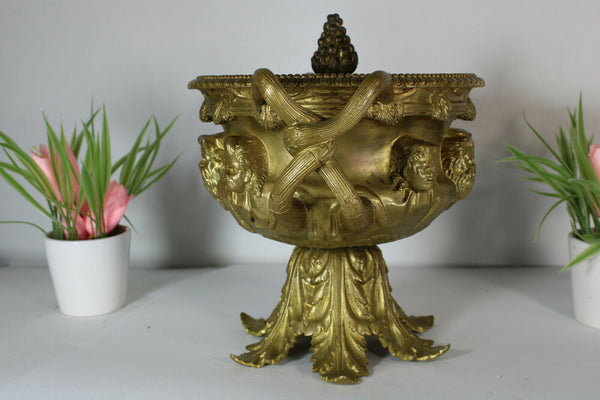 Antique 1900s Gilt bronze warwick vase roman head portraits