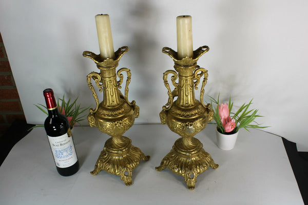 PAIR bronze Putti cherub CAndle holders Ram heads candlesticks