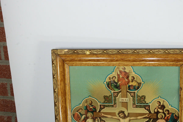 PAIR antique Religious 4 evangelist apostles jesus mary Crucifix Rare frames