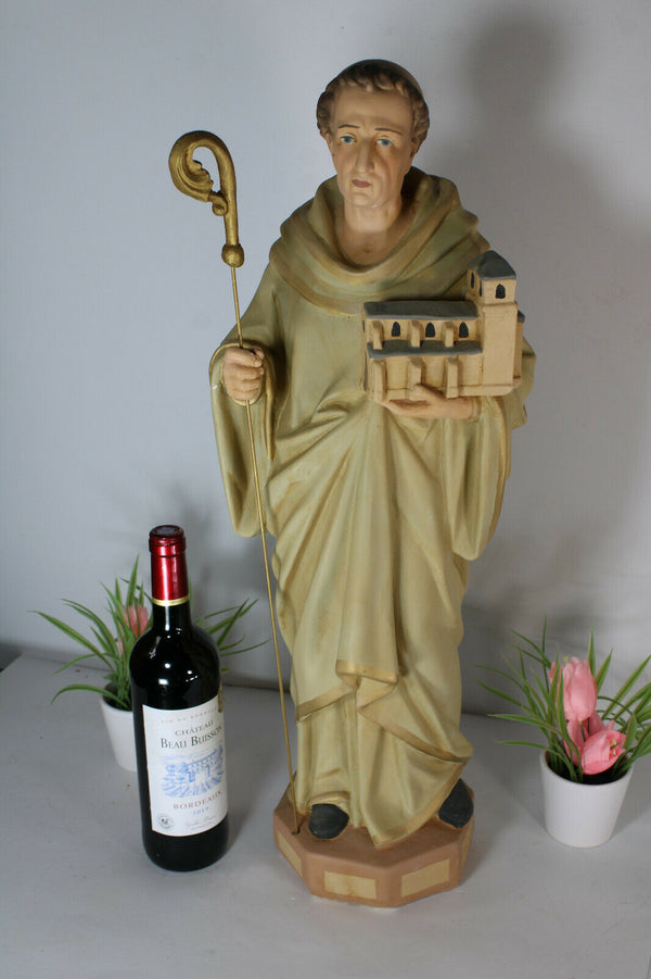 XL Antique chalkware Saint trudo Sint truiden flemish city saint Figurine statue