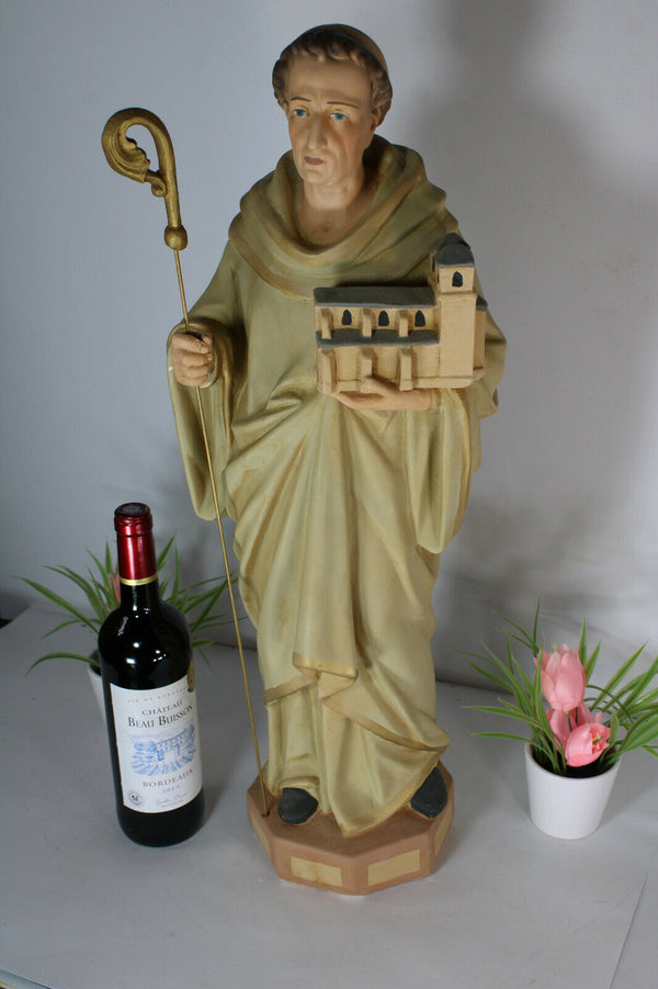 XL Antique chalkware Saint trudo Sint truiden flemish city saint Figurine statue