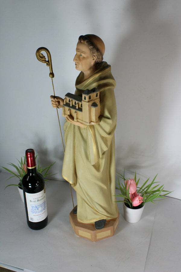 XL Antique chalkware Saint trudo Sint truiden flemish city saint Figurine statue