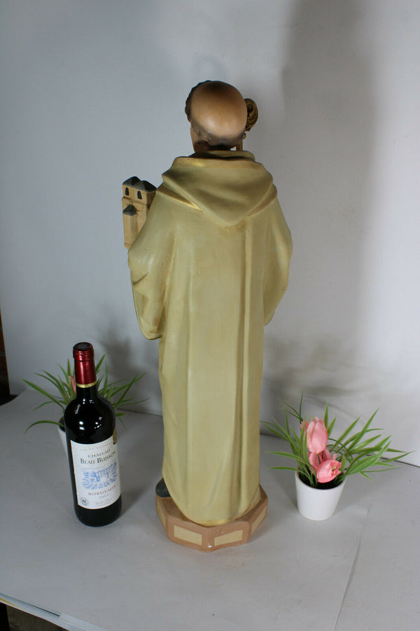 XL Antique chalkware Saint trudo Sint truiden flemish city saint Figurine statue