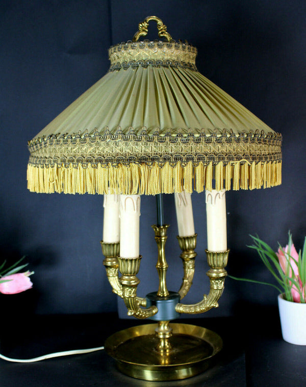 Vintage french bouillotte Table lamp bronze fabric shade 1970