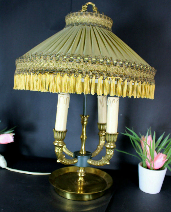 Vintage french bouillotte Table lamp bronze fabric shade 1970