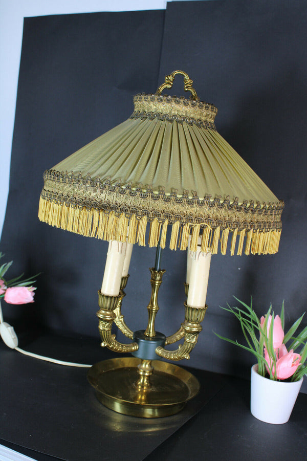 Vintage french bouillotte Table lamp bronze fabric shade 1970