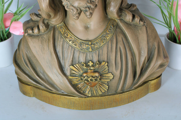 Antique 1930 terracotta PARENTANI signed Bust statue sacred heart christ