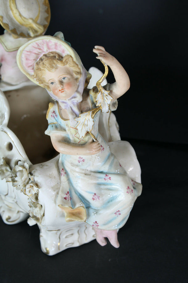 Antique French bisque porcelain boy girl figural planter vase jardiniere