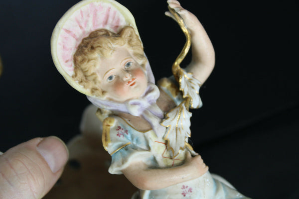 Antique French bisque porcelain boy girl figural planter vase jardiniere